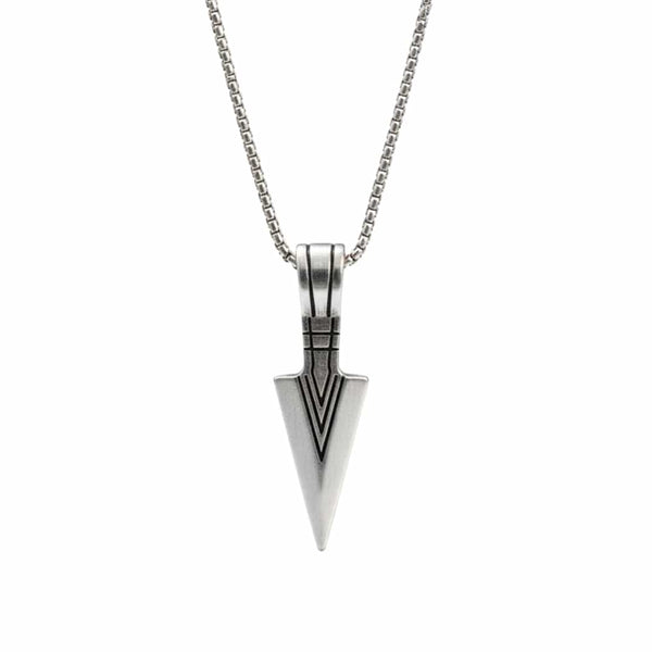 SENTINEL SPEARHEAD - 14mm Pure Titanium Steel Pendant with 28inch Round Box 4mm Chain for Men & Boys