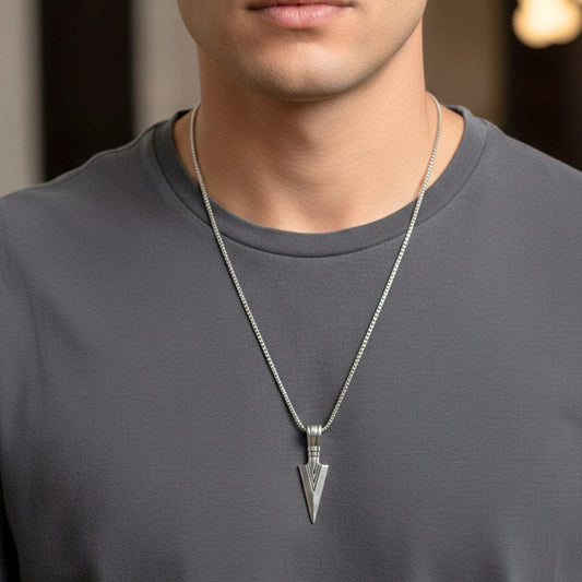 SENTINEL SPEARHEAD - 14mm Pure Titanium Steel Pendant with 28inch Round Box 4mm Chain for Men & Boys - THE MEN THING