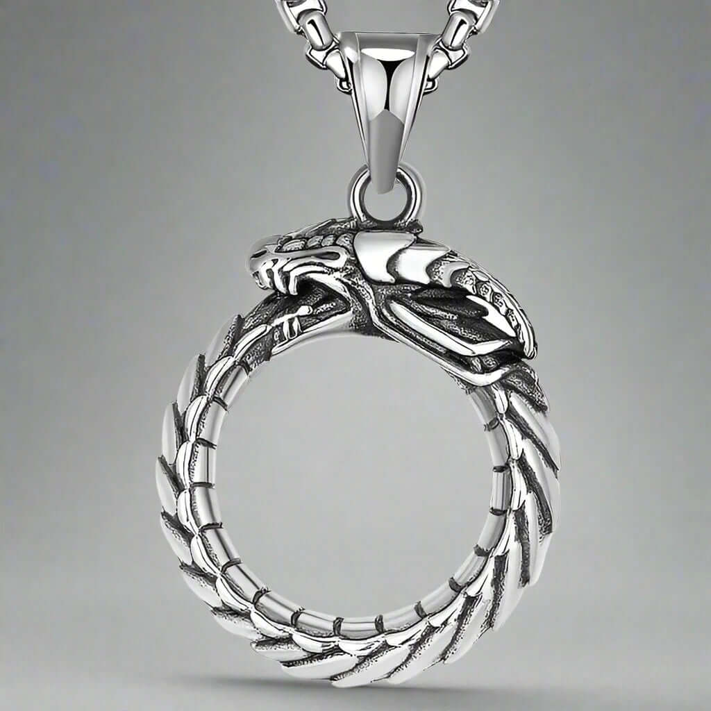 SERPENT OF ETERNITY - Alloy Gluttonous Snake Pendant with Pure Stainless Steel 24inch Round Box Chain, European trending Style for Men & Boy - THE MEN THING