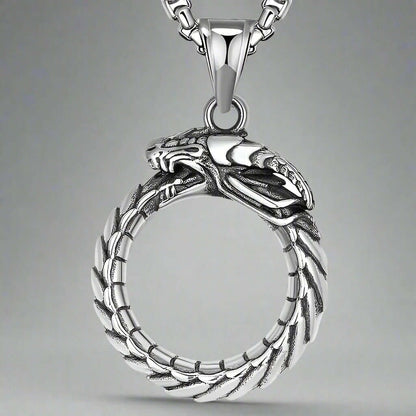 SERPENT OF ETERNITY - Alloy Gluttonous Snake Pendant with Pure Stainless Steel 24inch Round Box Chain, European trending Style for Men & Boy - THE MEN THING