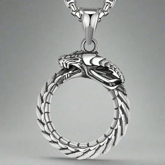 SERPENT OF ETERNITY - Alloy Gluttonous Snake Pendant with Pure Stainless Steel 24inch Round Box Chain, European trending Style for Men & Boy - THE MEN THING