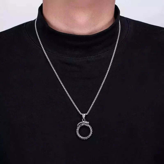 SERPENT OF ETERNITY - Alloy Gluttonous Snake Pendant with Pure Stainless Steel 24inch Round Box Chain, European trending Style for Men & Boy - THE MEN THING
