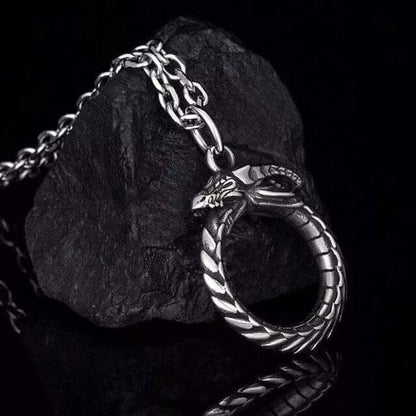 SERPENT OF ETERNITY - Alloy Gluttonous Snake Pendant with Pure Stainless Steel 24inch Round Box Chain, European trending Style for Men & Boy - THE MEN THING