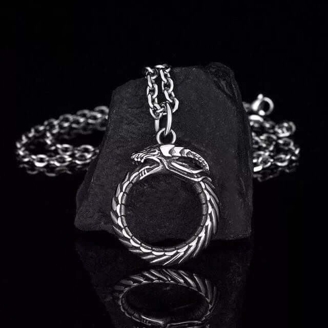 SERPENT OF ETERNITY - Alloy Gluttonous Snake Pendant with Pure Stainless Steel 24inch Round Box Chain, European trending Style for Men & Boy - THE MEN THING