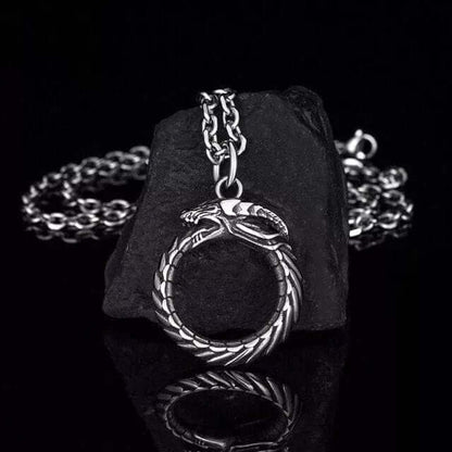 SERPENT OF ETERNITY - Alloy Gluttonous Snake Pendant with Pure Stainless Steel 24inch Round Box Chain, European trending Style for Men & Boy - THE MEN THING