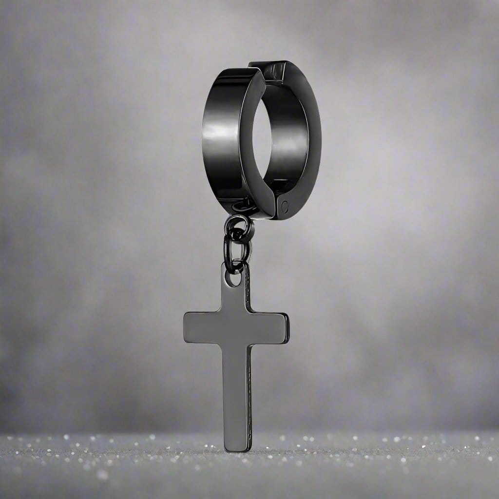 SHADOW CROSS - BLACK - Pure Titanium Steel Ear Hoop Earrings for Men & Boys (2 Pcs) - THE MEN THING