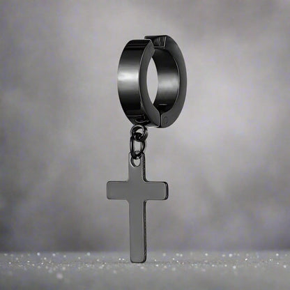 SHADOW CROSS - BLACK - Pure Titanium Steel Ear Hoop Earrings for Men & Boys (2 Pcs) - THE MEN THING