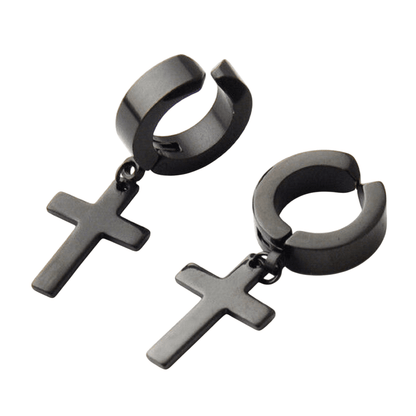 SHADOW CROSS - BLACK - Pure Titanium Steel Ear Hoop Earrings for Men & Boys (2 Pcs) - THE MEN THING