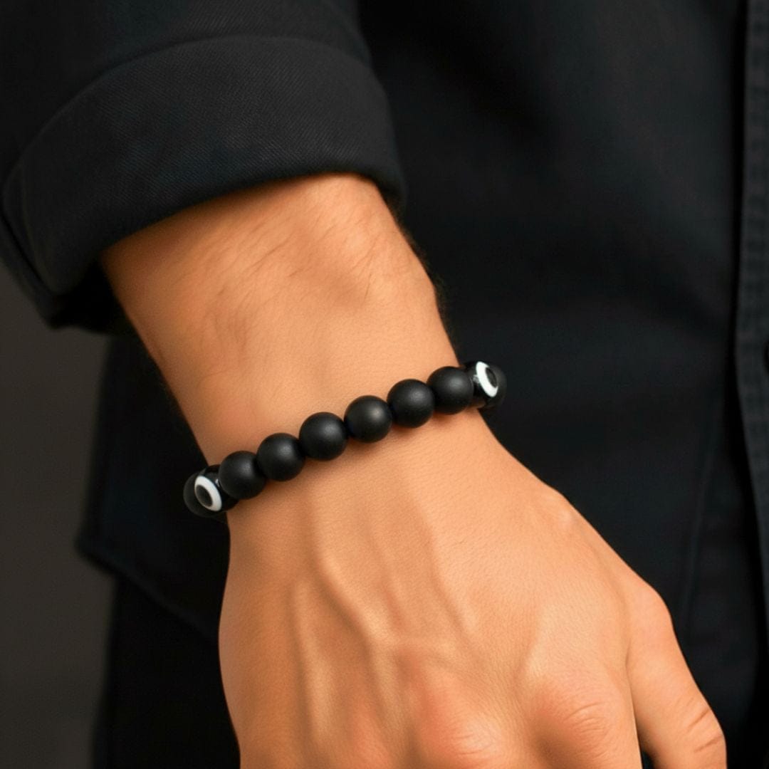SHADOW EVIL EYE - 12mm Beads Bracelet with Natural Stone - Adjustable Bracelet - THE MEN THING