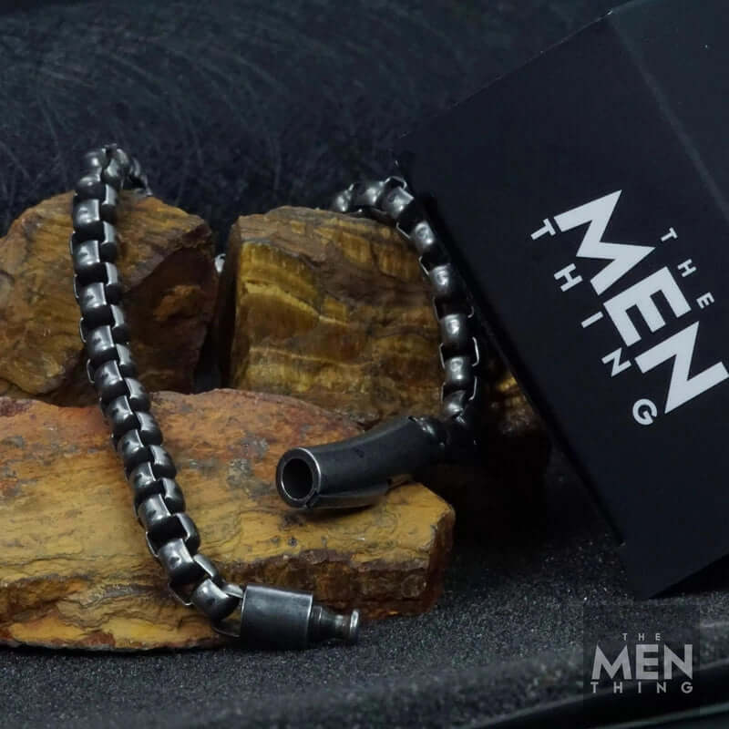 SHADOW SQUARE - 5mm Titanium Steel Antique Black Bracelet 9 inch for Men & Boys - THE MEN THING