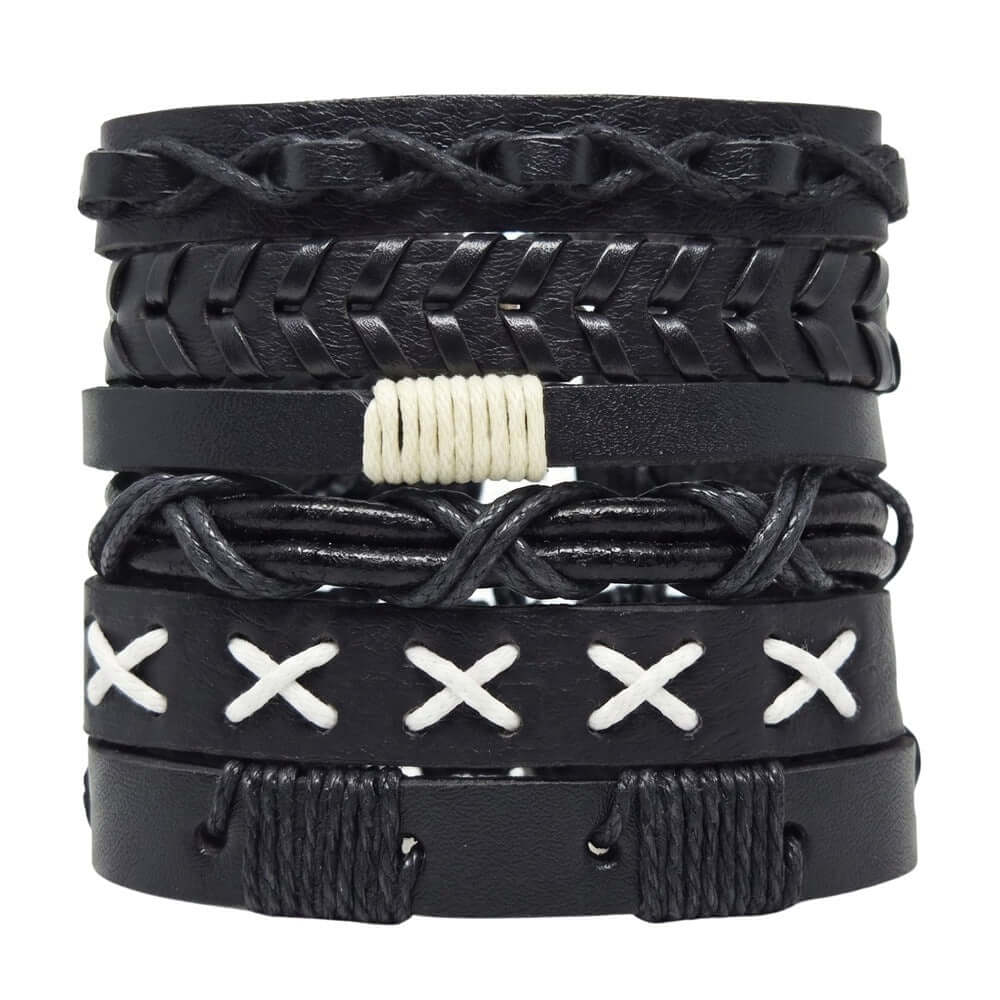 SHADOW STACK - 6 Pcs Genuine Leather Adjustable Bracelet for Men & Boys — Leather Bracelet for Men | THE MEN THING
