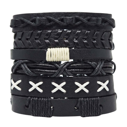 SHADOW STACK - 6 Pcs Genuine Leather Adjustable Bracelet for Men & Boys — Leather Bracelet for Men | THE MEN THING