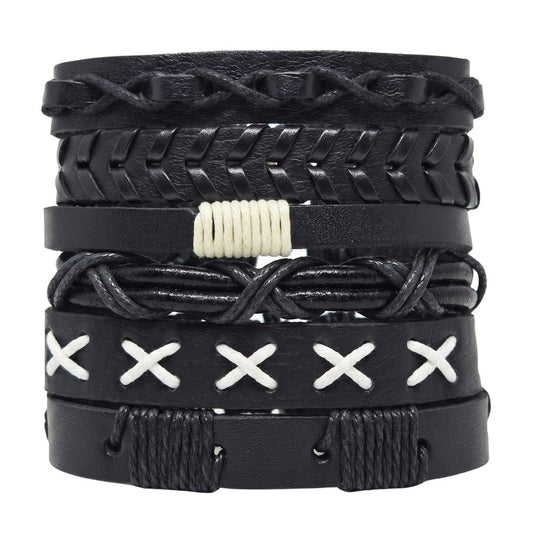 SHADOW STACK - 6 Pcs Genuine Leather Adjustable Bracelet for Men & Boys - THE MEN THING