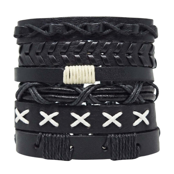 SHADOW STACK - 6 Pcs Genuine Leather Adjustable Bracelet for Men & Boys
