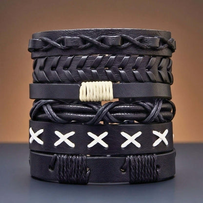 SHADOW STACK - 6 Pcs Genuine Leather Adjustable Bracelet for Men & Boys — Leather Bracelet for Men | THE MEN THING