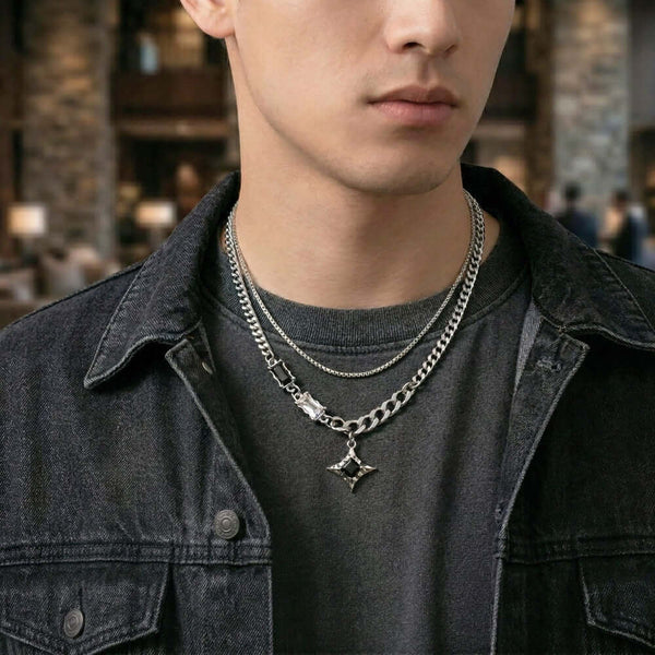 SHADOW STAR - 16mm Titanium Steel Pendant with 17 to 19inch Chain for Men & Boys with adjustable cable chain