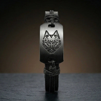 SHADOW WOLF - 22mm Genuine Leather Bracelet for Men & Boys (Adjustable) — Leather Bracelet for Men | THE MEN THING