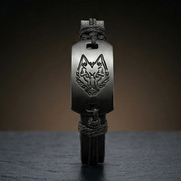 SHADOW WOLF -  22mm Genuine Leather Bracelet for Men & Boys (Adjustable)