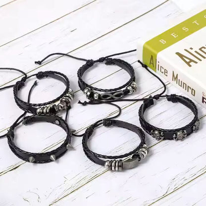 SHADOWFANG - 5 Pcs Genuine Braided Leather Bracelet Set for Men & Boys (8 inch) — Leather Bracelet for Men | THE MEN THING