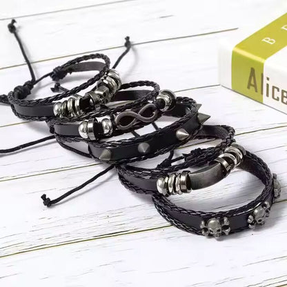 SHADOWFANG - 5 Pcs Genuine Braided Leather Bracelet Set for Men & Boys (8 inch) — Leather Bracelet for Men | THE MEN THING