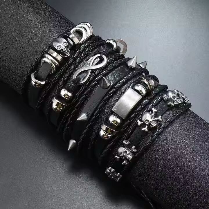 SHADOWFANG - 5 Pcs Genuine Braided Leather Bracelet Set for Men & Boys (8 inch) — Leather Bracelet for Men | THE MEN THING