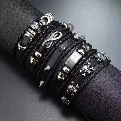 SHADOWFANG - 5 Pcs Genuine Braided Leather Bracelet Set for Men & Boys (8 inch) — Leather Bracelet for Men | THE MEN THING