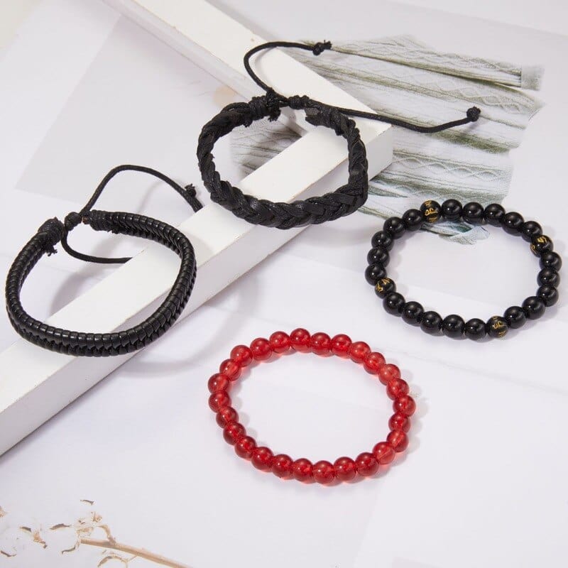 SHADOWFORGE BRACELET - 4 Pcs Genuine Braided Leather Bracelet Set for Men & Boys (8 inch) - THE MEN THING