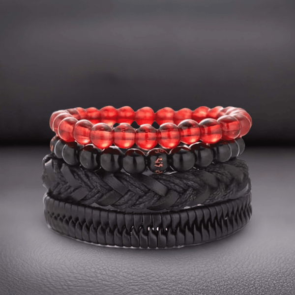 SHADOWFORGE BRACELET - 4 Pcs Genuine Braided Leather Bracelet Set for Men & Boys (8 inch)
