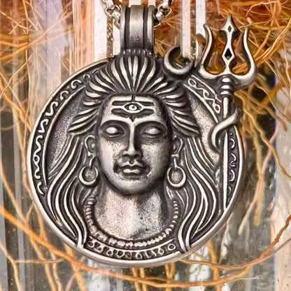 SHIVA THE PROTECTOR - Pure Vintage Pure Steel Pendant with 24inch Round Box Chain for Men & Boys — SS Pendant/ Necklace for Men | THE MEN THING