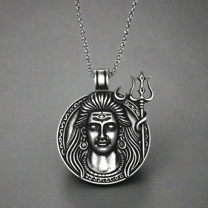 SHIVA THE PROTECTOR - Pure Vintage Pure Steel Pendant with 24inch Round Box Chain for Men & Boys — SS Pendant/ Necklace for Men | THE MEN THING