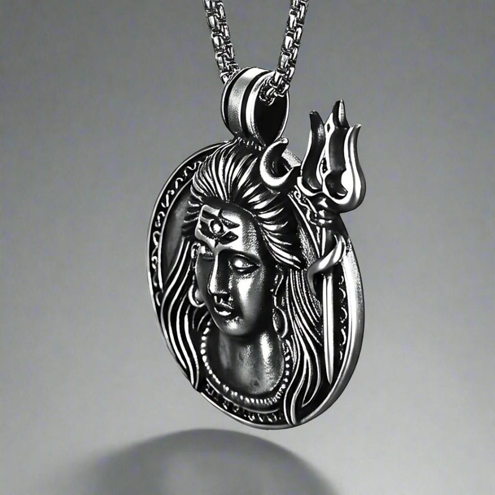SHIVA THE PROTECTOR - Pure Vintage Pure Steel Pendant with 24inch Round Box Chain for Men & Boys — SS Pendant/ Necklace for Men | THE MEN THING