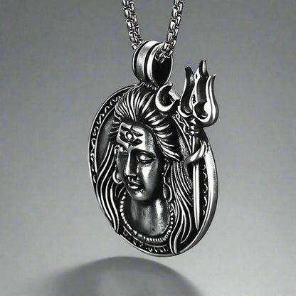 SHIVA THE PROTECTOR - Pure Vintage Pure Steel Pendant with 24inch Round Box Chain for Men & Boys — SS Pendant/ Necklace for Men | THE MEN THING