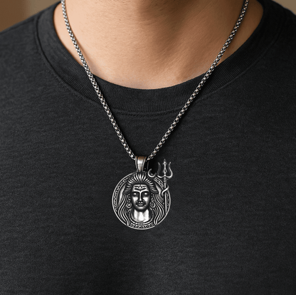 SHIVA THE PROTECTOR - Pure Vintage Pure Steel Pendant with 24inch Round Box Chain for Men & Boys — SS Pendant/ Necklace for Men | THE MEN THING