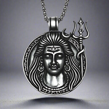 SHIVA THE PROTECTOR - Pure Vintage Pure Steel Pendant with 24inch Round Box Chain for Men & Boys — SS Pendant/ Necklace for Men | THE MEN THING
