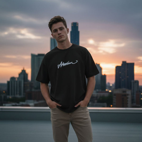 SIGNATURE WAVE Oversized T-Shirt – Black