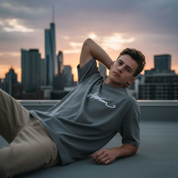 SIGNATURE WAVE Oversized T-Shirt – Grey