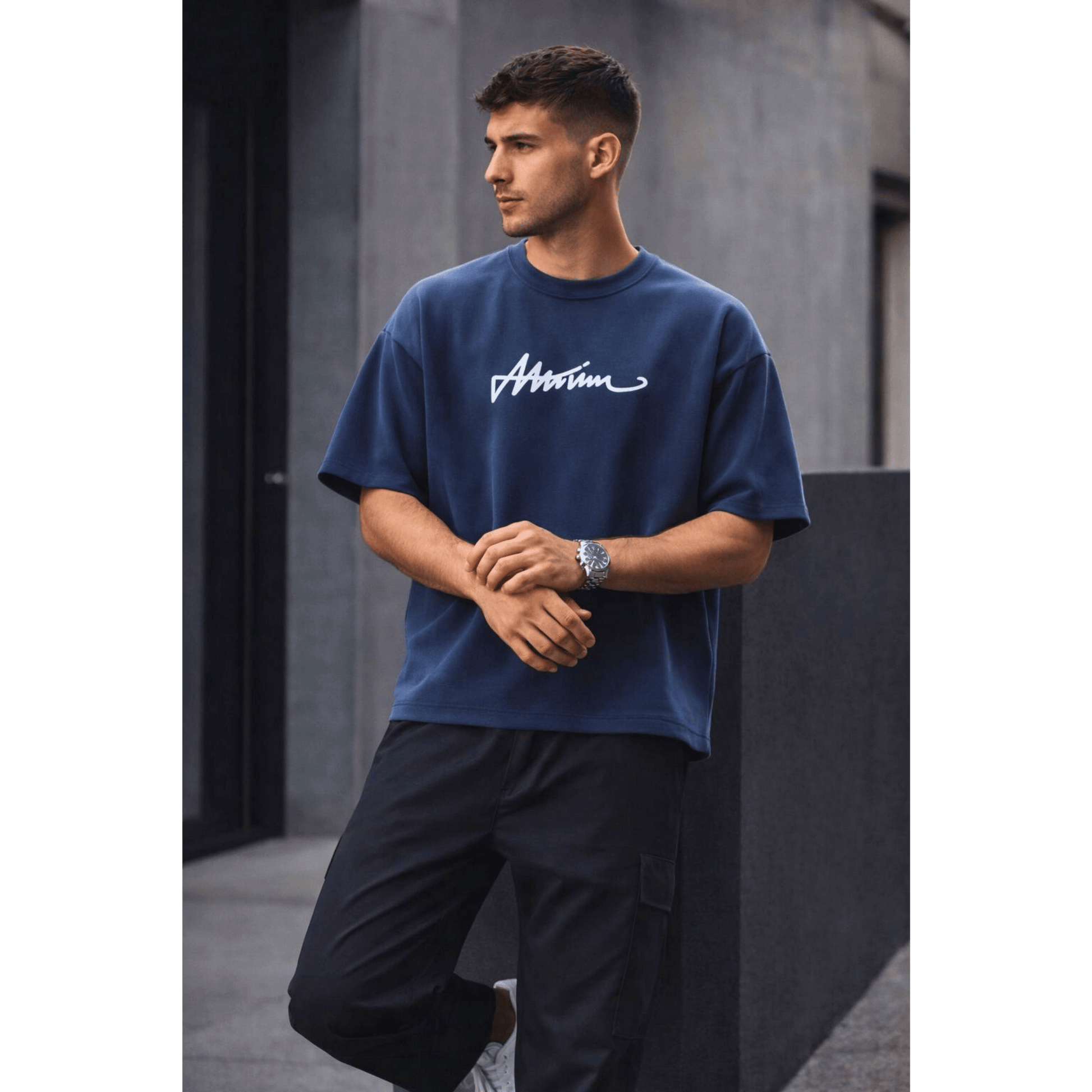 SIGNATURE WAVE Oversized T-Shirt – Navy Blue - THE MEN THING