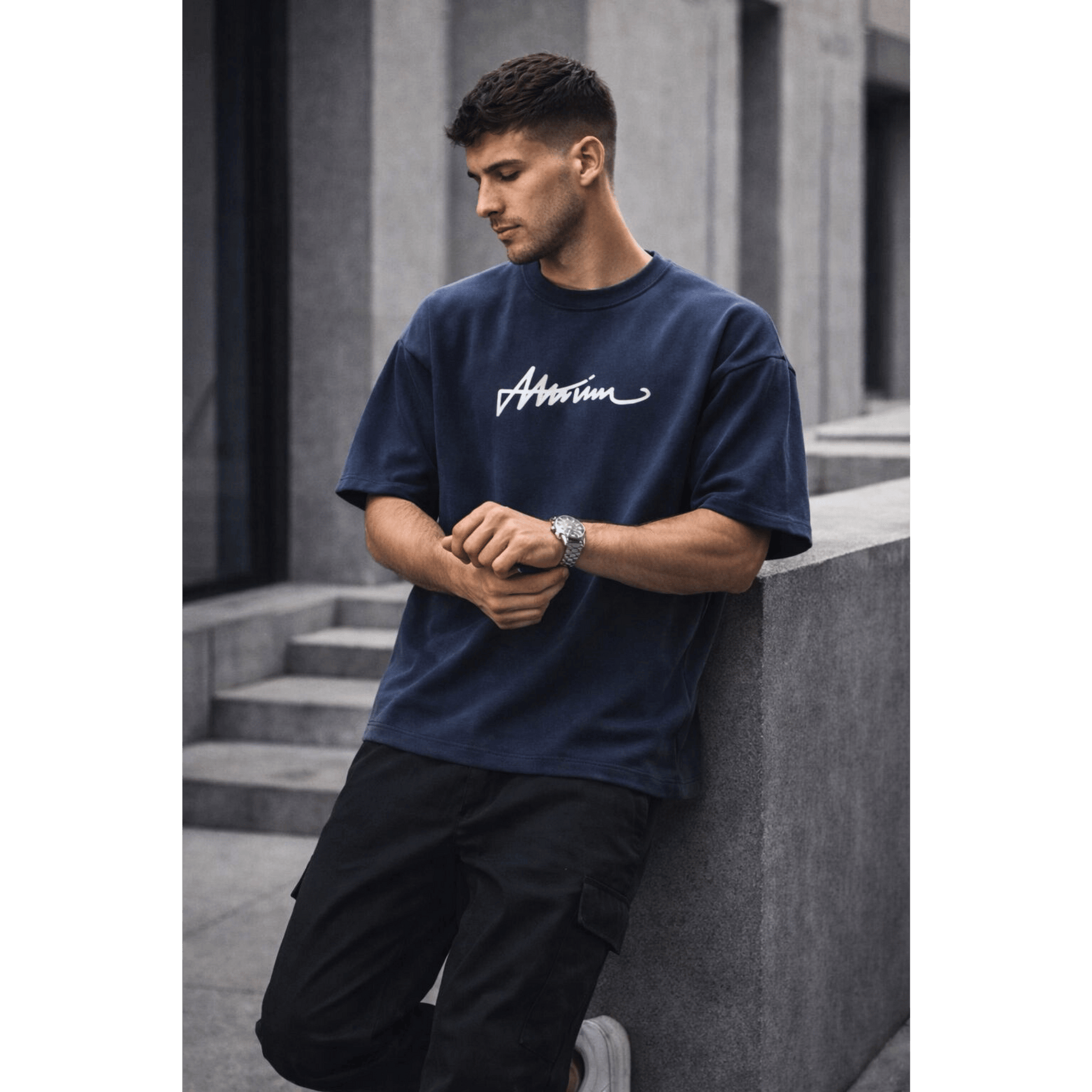 SIGNATURE WAVE Oversized T-Shirt – Navy Blue - THE MEN THING