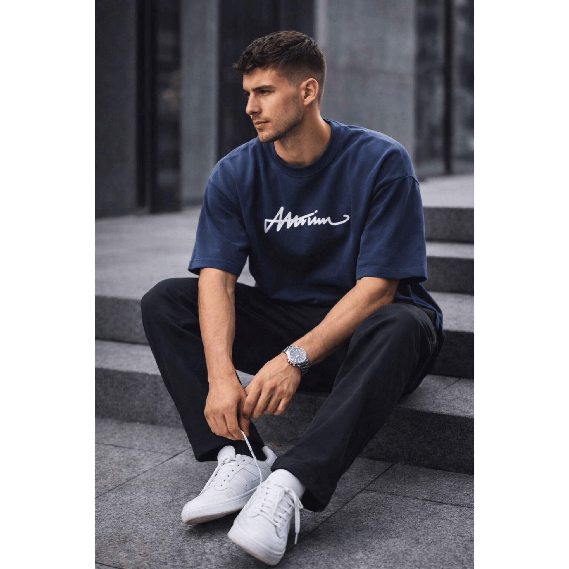 SIGNATURE WAVE Oversized T-Shirt – Navy Blue - THE MEN THING