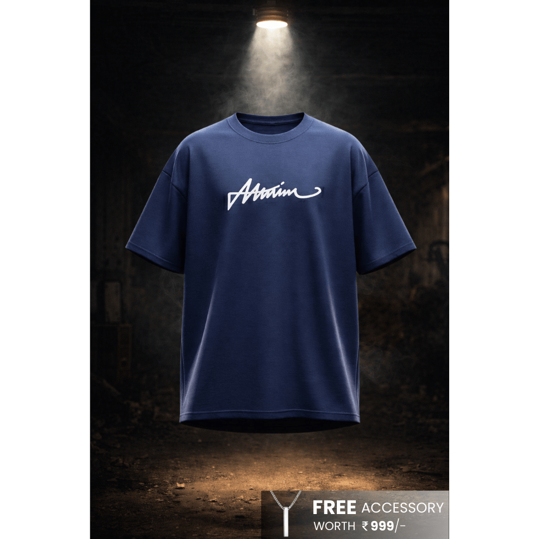 SIGNATURE WAVE Oversized T-Shirt – Navy Blue - THE MEN THING