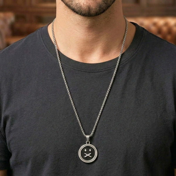 SILENT ECHO - 27mm Pure Titanium Steel Pendant with 28inch Round Box 4mm Chain for Men & Boys