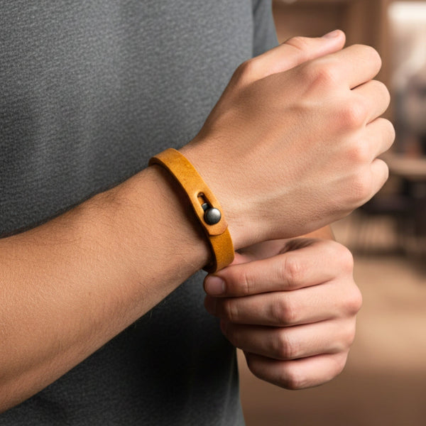 SILENT ROGUE STRAP - Camel Brown 12mm Genuine Leather Bracelet with Stainless Steel  Stud button Closure for Men & Boys (8 inch)