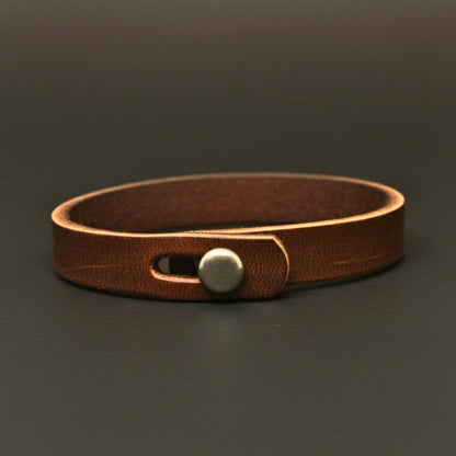SILENT ROGUE STRAP - Dark Brown 12mm Genuine Leather Bracelet with Stainless Steel  Stud button Closure for Men & Boys (8 inch) - THE MEN THING