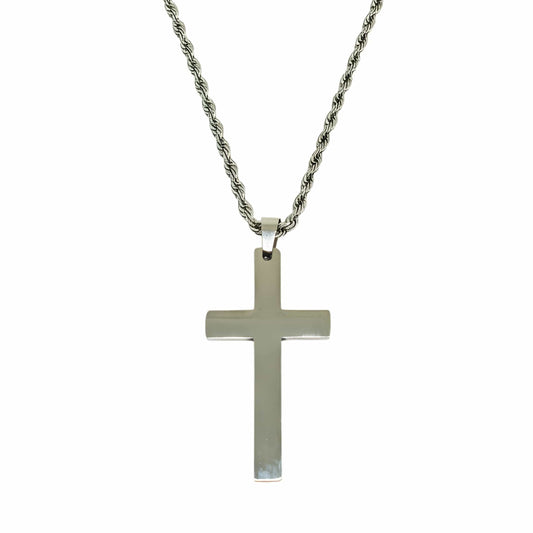 SILVER AURUM CROSS - 26mm Titanium Steel Pendant with 23inch Twisted Rope 4mm Chain for Men & Boys - THE MEN THING