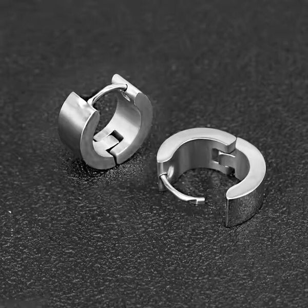 SILVER COBALT CREST - 5mm and 7mm Titanium Steel Hoop Earrings for Men & Boys (2 Pcs)