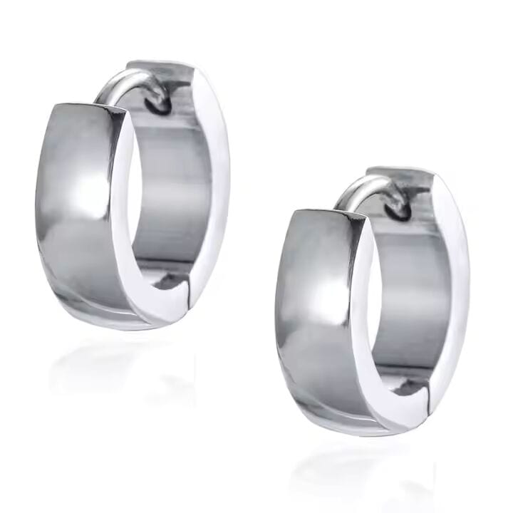 SILVER COBALT CREST - 5mm and 7mm Titanium Steel Hoop Earrings for Men & Boys (2 Pcs) - THE MEN THING