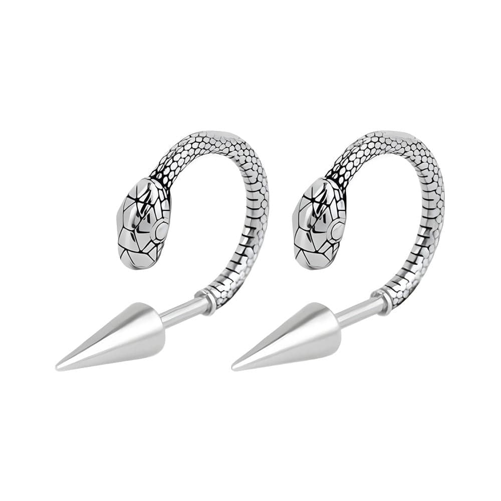 SILVER COBRA SPIRAL - 6mm Pure Titanium Steel Hoop Earrings for Men & Boys (2pcs) - THE MEN THING