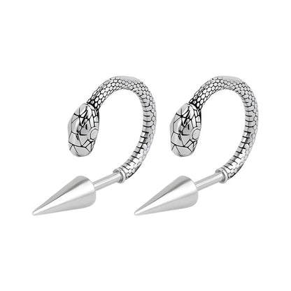 SILVER COBRA SPIRAL - 6mm Pure Titanium Steel Hoop Earrings for Men & Boys (2pcs) - THE MEN THING