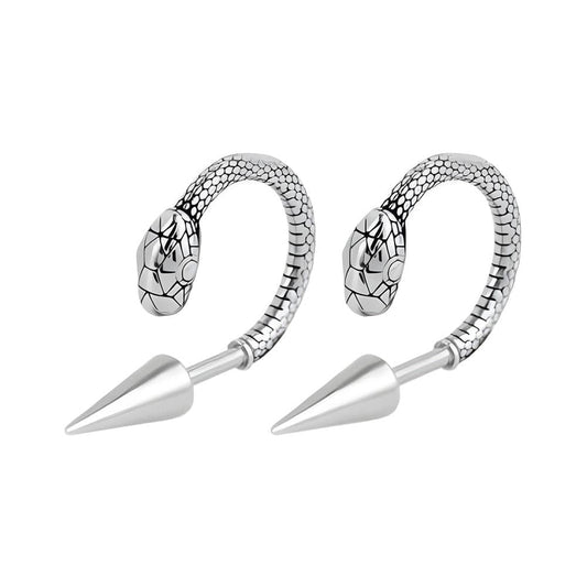 SILVER COBRA SPIRAL - 6mm Pure Titanium Steel Hoop Earrings for Men & Boys (2pcs) - THE MEN THING