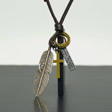 SILVER FEATHER OF FAITH – 2-Inch Pure Stainless Steel Pendant with Adjustable Leather Rope for Men & Boys